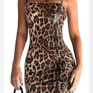 Leopard Print Sequin Dress